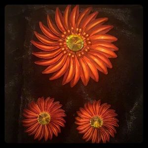 Matching vintage brooch and clip on earrings